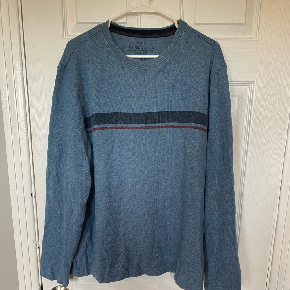 Men’s Faded Glory Blue Long Sleeve Tee Casual Comfort